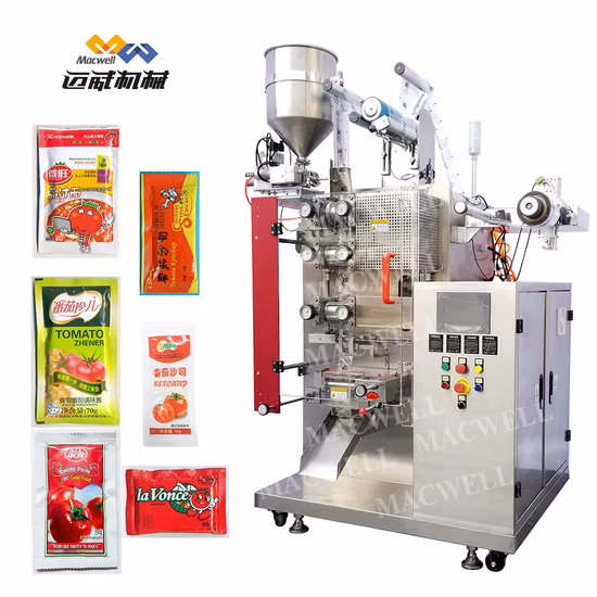 Macwell Automatic Sachet Pouch Vertical Sealing Filling Food Packaging Packing Machine with Sauce/Tomato Paste/Oil/Noodle Seasoning/Ketchup/Coffee/Peanut Butter