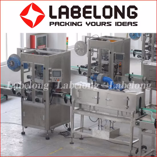 애완 동물/유리 병용 자동 6000-18000bph 단일/이중 헤드 수축 슬리브 라벨링 기계